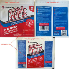 Backyard fly control with BugBane refills shown in use outdoors.