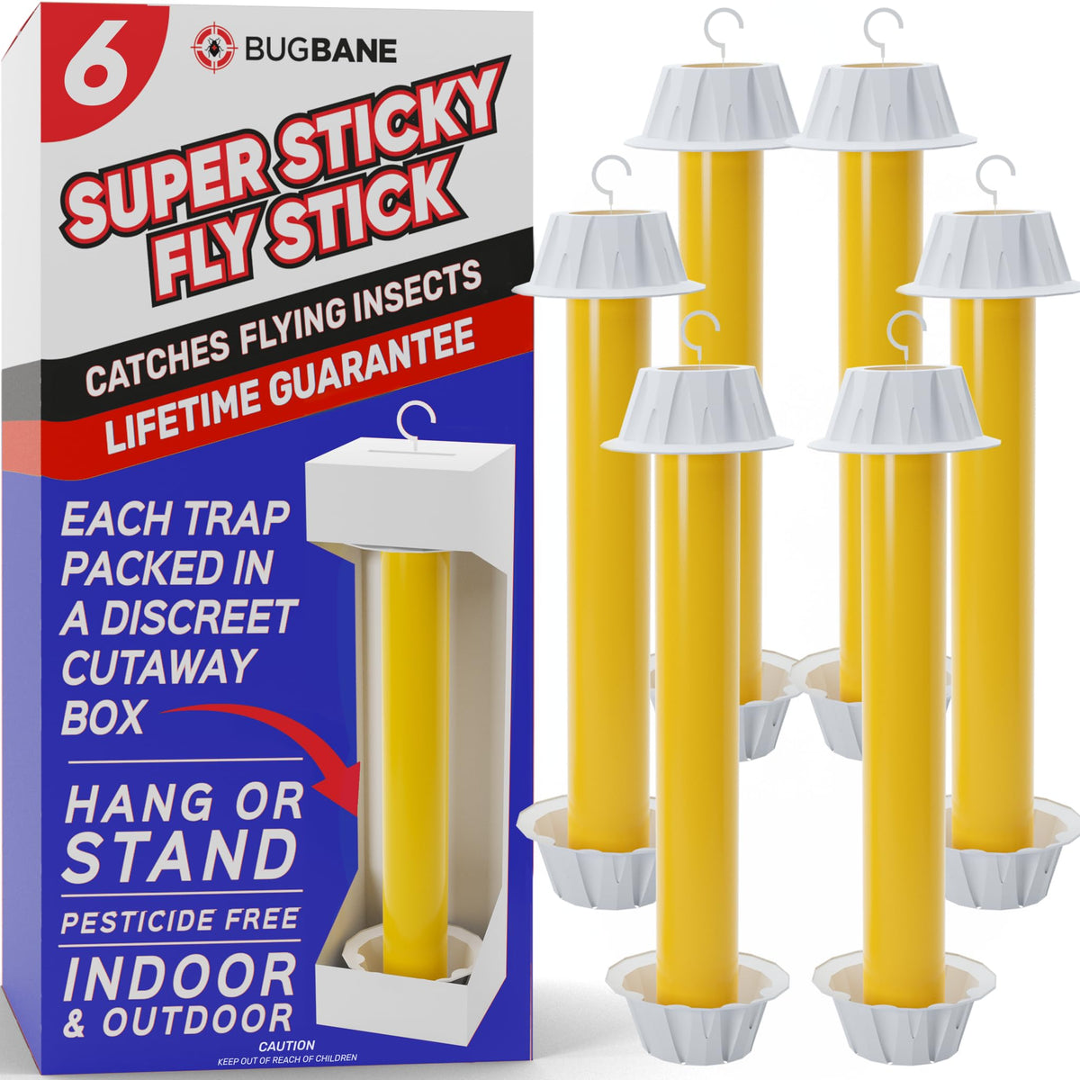 BugBane Fly Stick Trap in a packaged box for discreet placement and easy setup.
