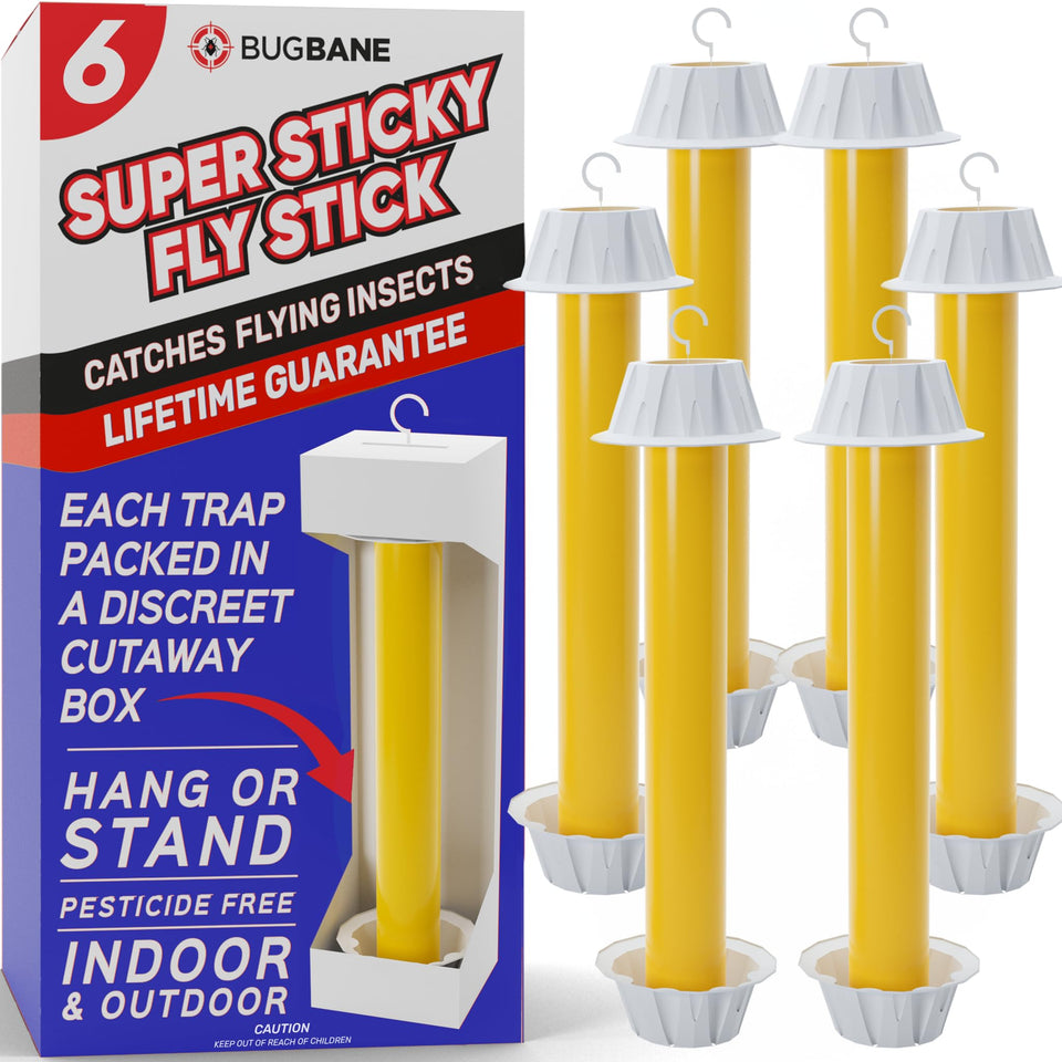 BugBane Fly Stick Trap in a packaged box for discreet placement and easy setup.