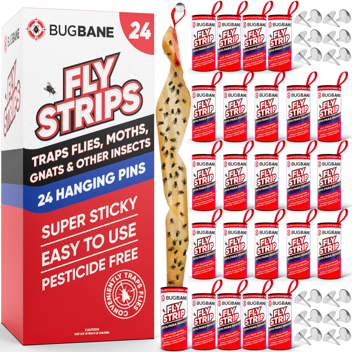 BugBane fly strips indoor 24-pack ready to hang in the kitchen.