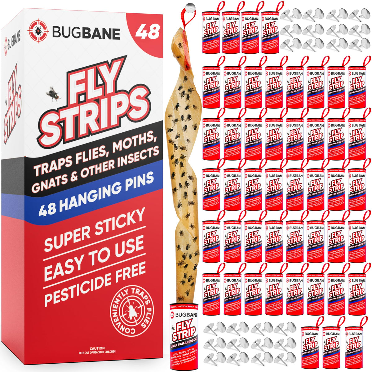 BugBane fly strips indoor 48pk hanging for quick fly capture