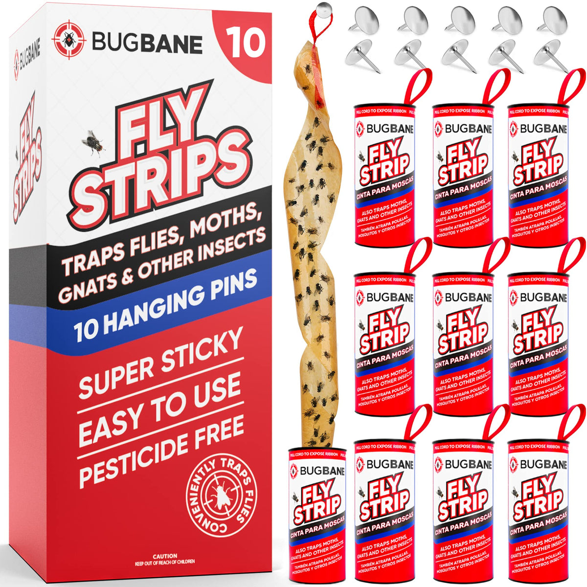 BugBane fly strips indoor hanging 10pk demonstrates quick, non-toxic fly control for homes.