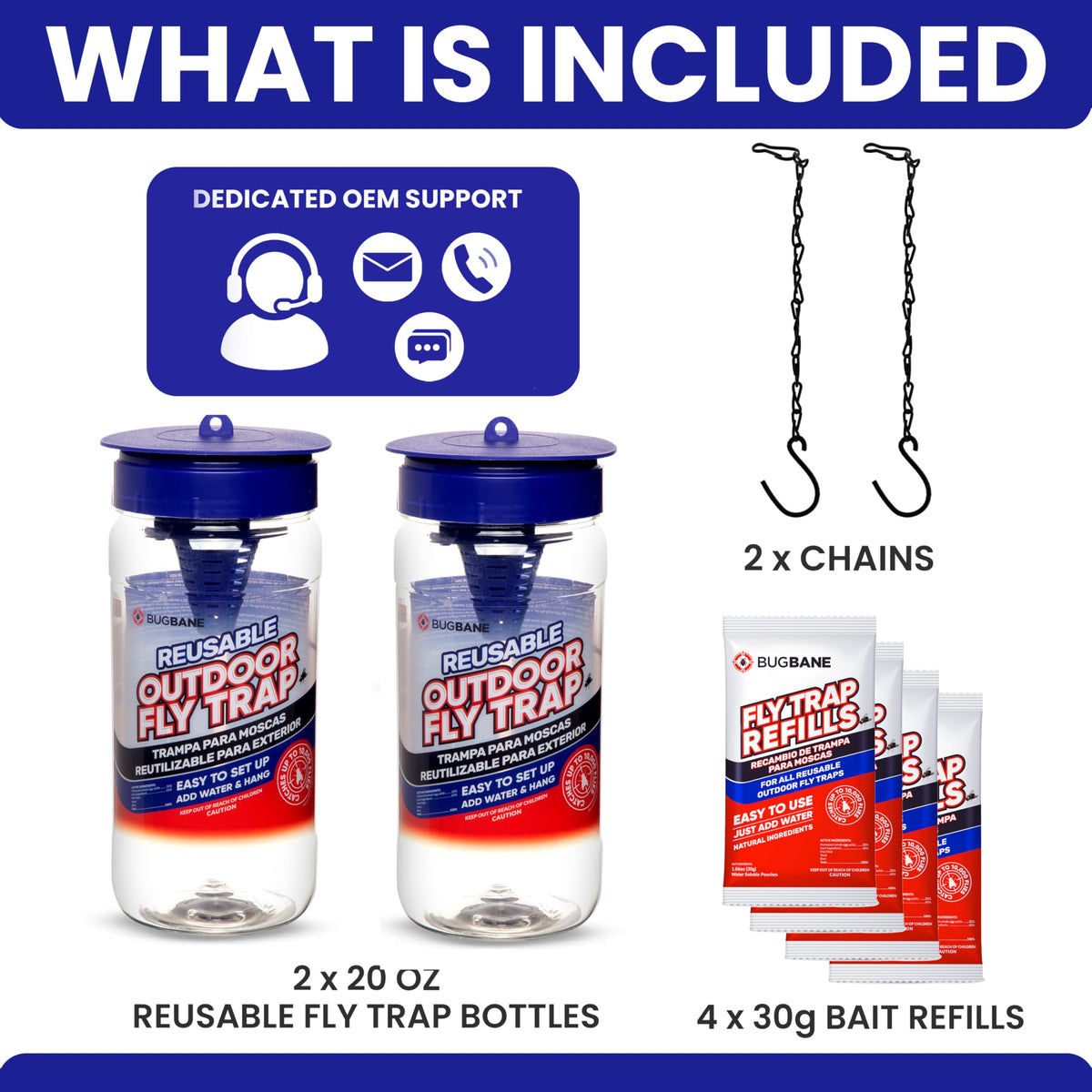 BugBane hanging chains included for quick, secure outdoor installation.