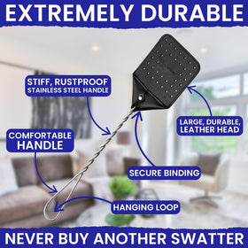 BugBane heavy-duty leather fly swatter offers durable, long-lasting indoor use.