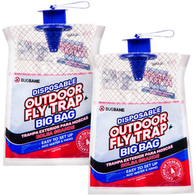 BugBane outdoor fly trap hanging bag for patio controls flies near seating areas.