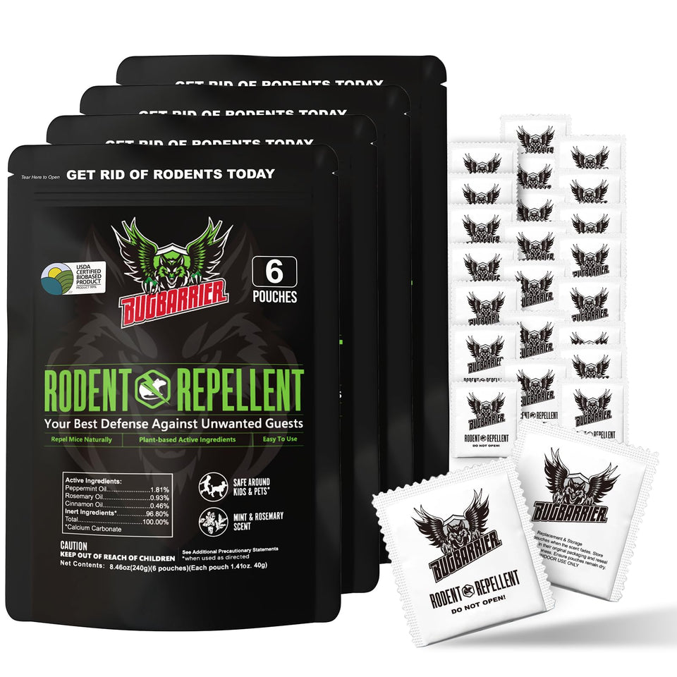 BugBarrier 24-pack peppermint-rosemary mouse deterrent pouches protect spaces with a natural scent