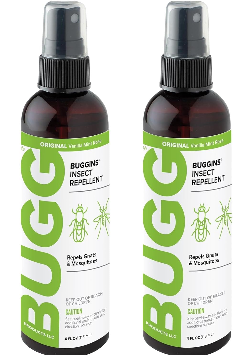 BUGGINS Original insect repellent bottle with Vanilla Mint Rose scent deters gnats and mosquitoes outdoors.