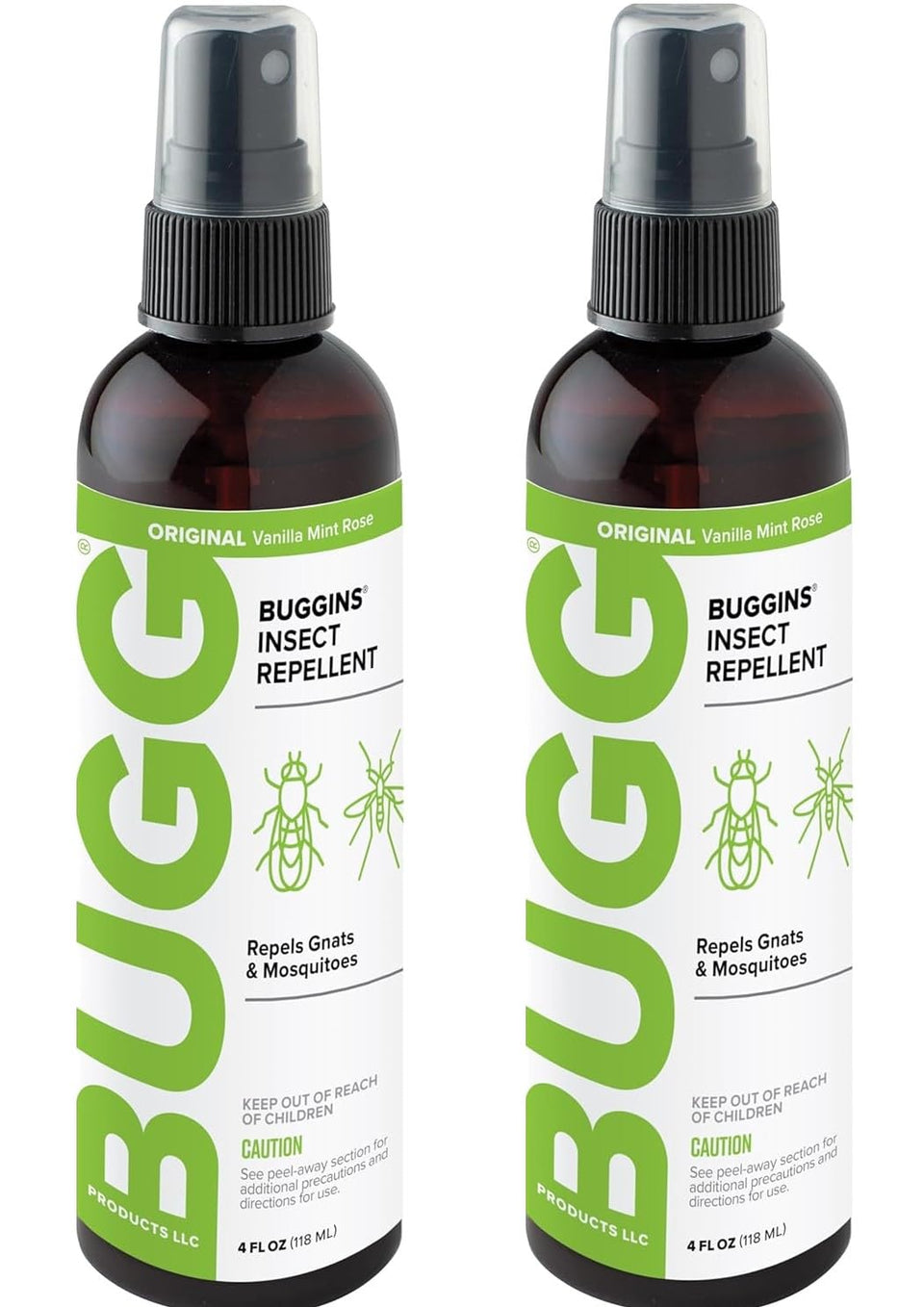 BUGGINS Original insect repellent bottle with Vanilla Mint Rose scent deters gnats and mosquitoes outdoors.