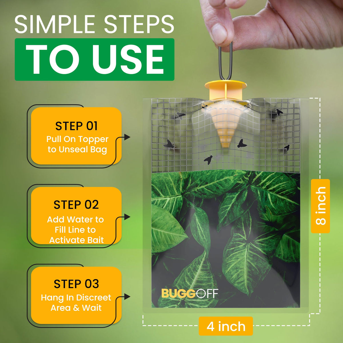 Buggoff vented cap trap open entry enables fast fly capture