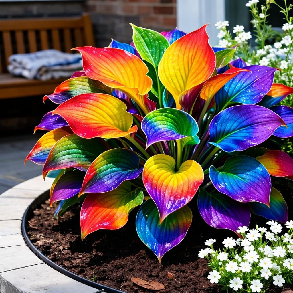 BuggyBeds Hosta seeds rainbow collection brighten shade gardens with vivid, variegated foliage.