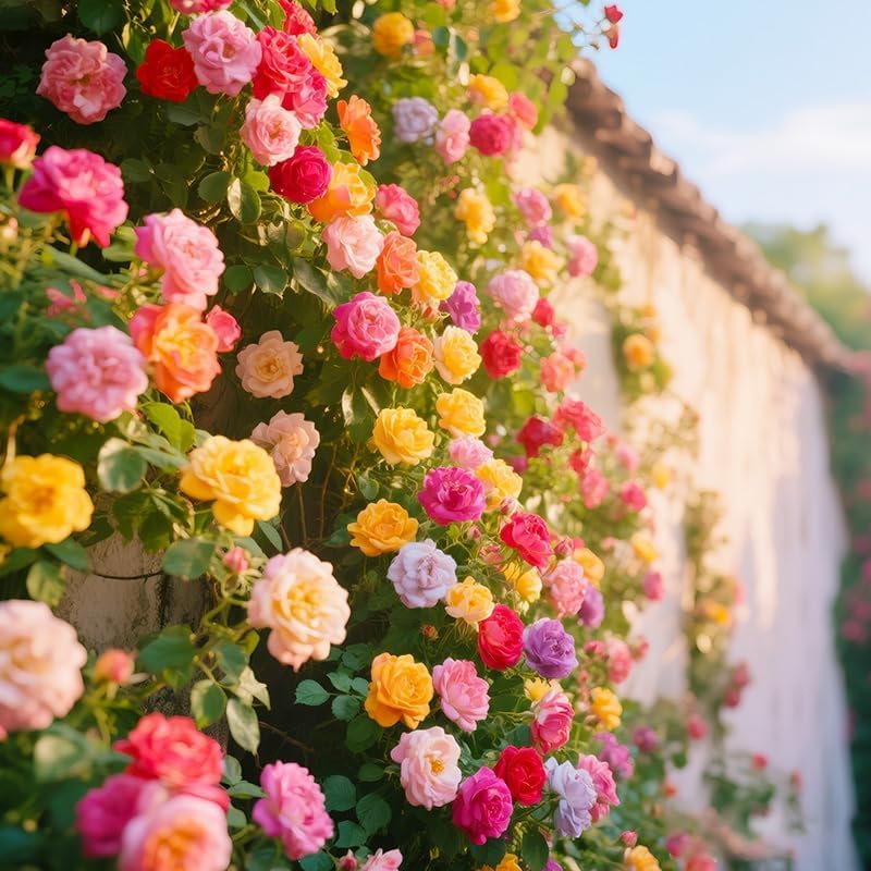BuggyBeds mixed climbing rose seeds packaging for a colorful vertical garden.
