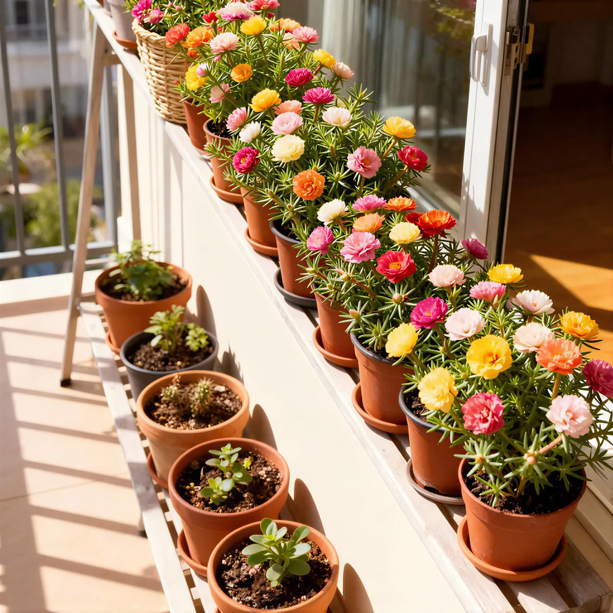 Moss rose ground cover thriving in a sun-filled, outdoor space.