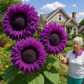 BuggyBeds pollinator-friendly sunflowers attracting bees and butterflies across borders and beds.