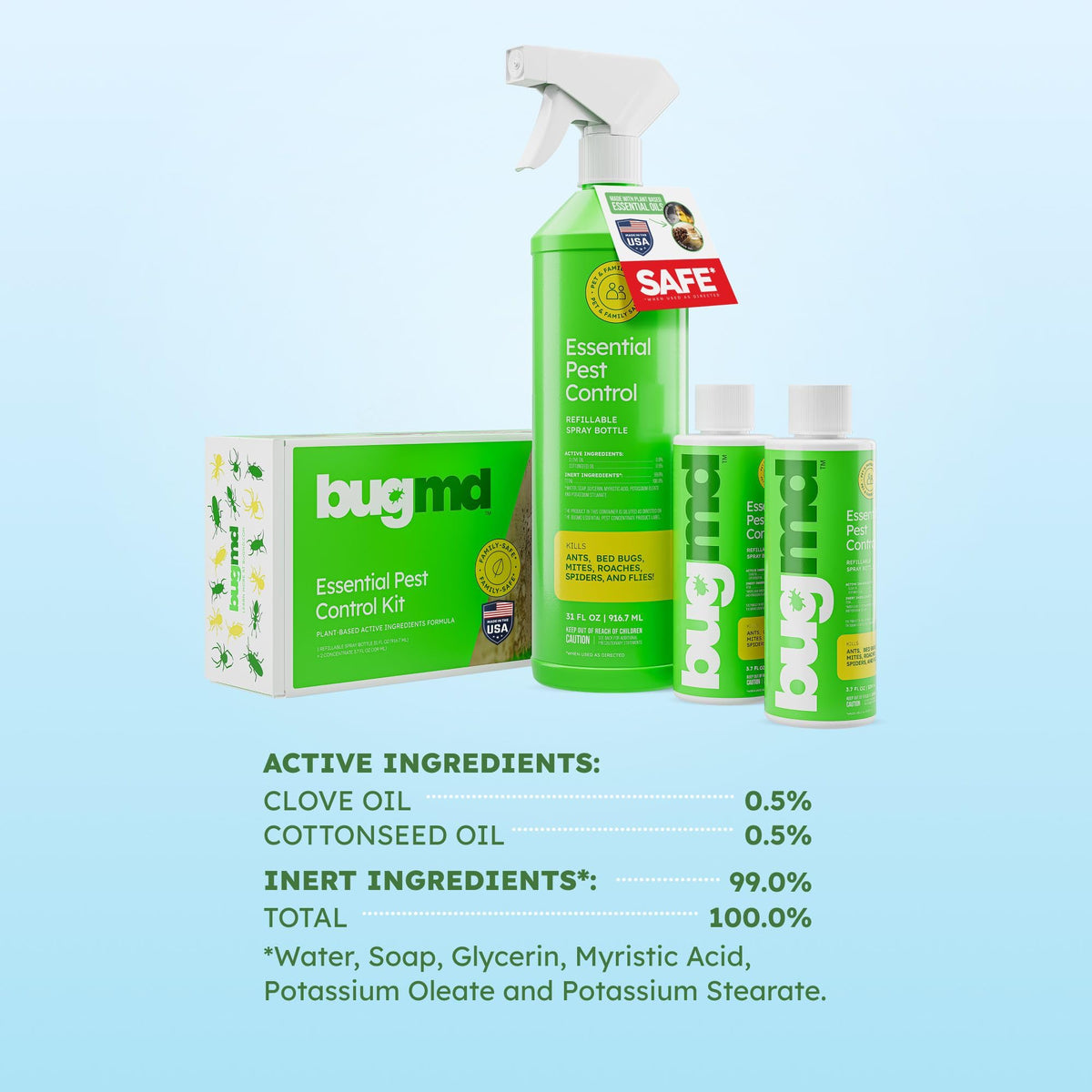 BugMD easy-mix starter kit with dual concentrates and refill bottle