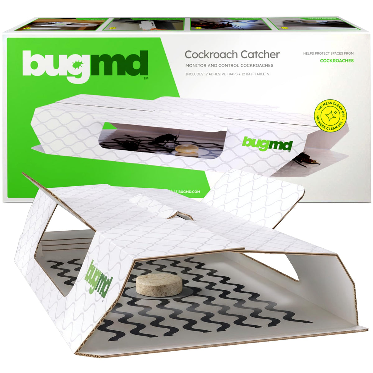 BugMD indoor cockroach trap with bait tablet attracting pests for quick capture