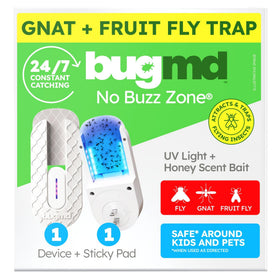 BugMD No Buzz Zone fruit fly trap with UV light attracts and captures indoor pests.