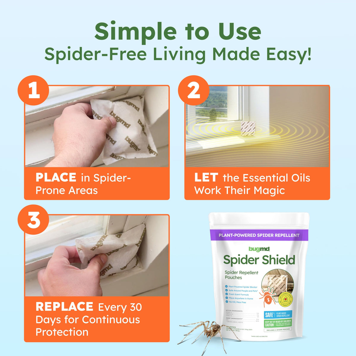 BugMD Spider Shield essential oils close-up shows citronella, rosemary and lemongrass.