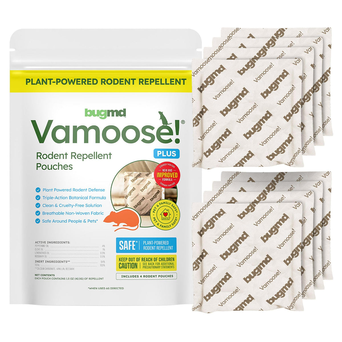 BugMD Vamoose Plus pouches in closet repel mice with peppermint scent.