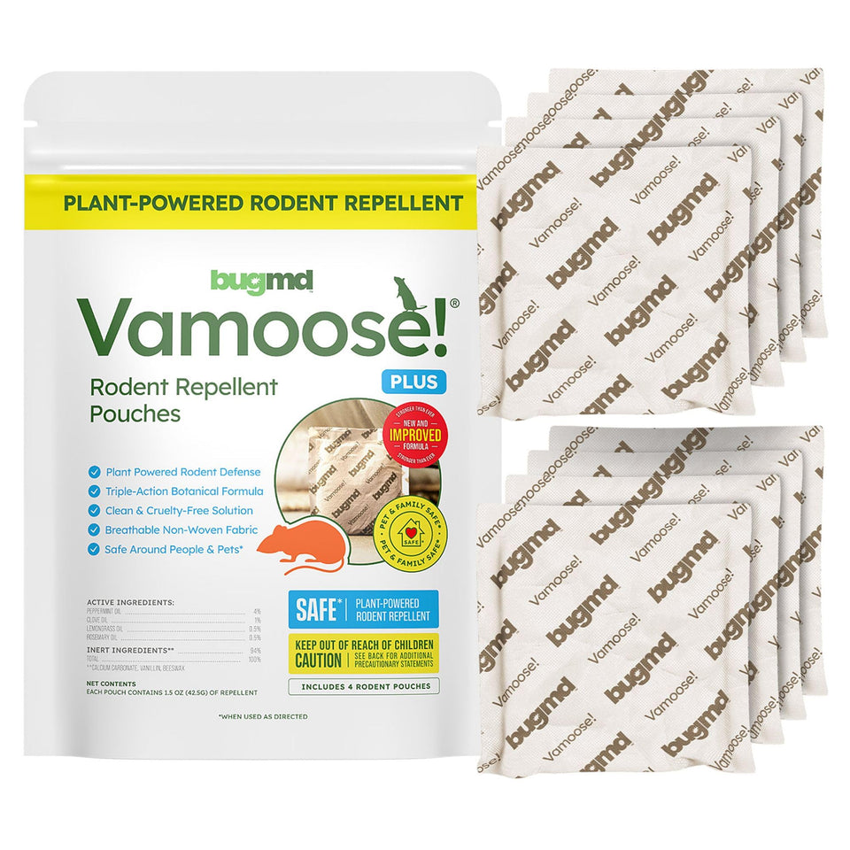 BugMD Vamoose Plus pouches in closet repel mice with peppermint scent.