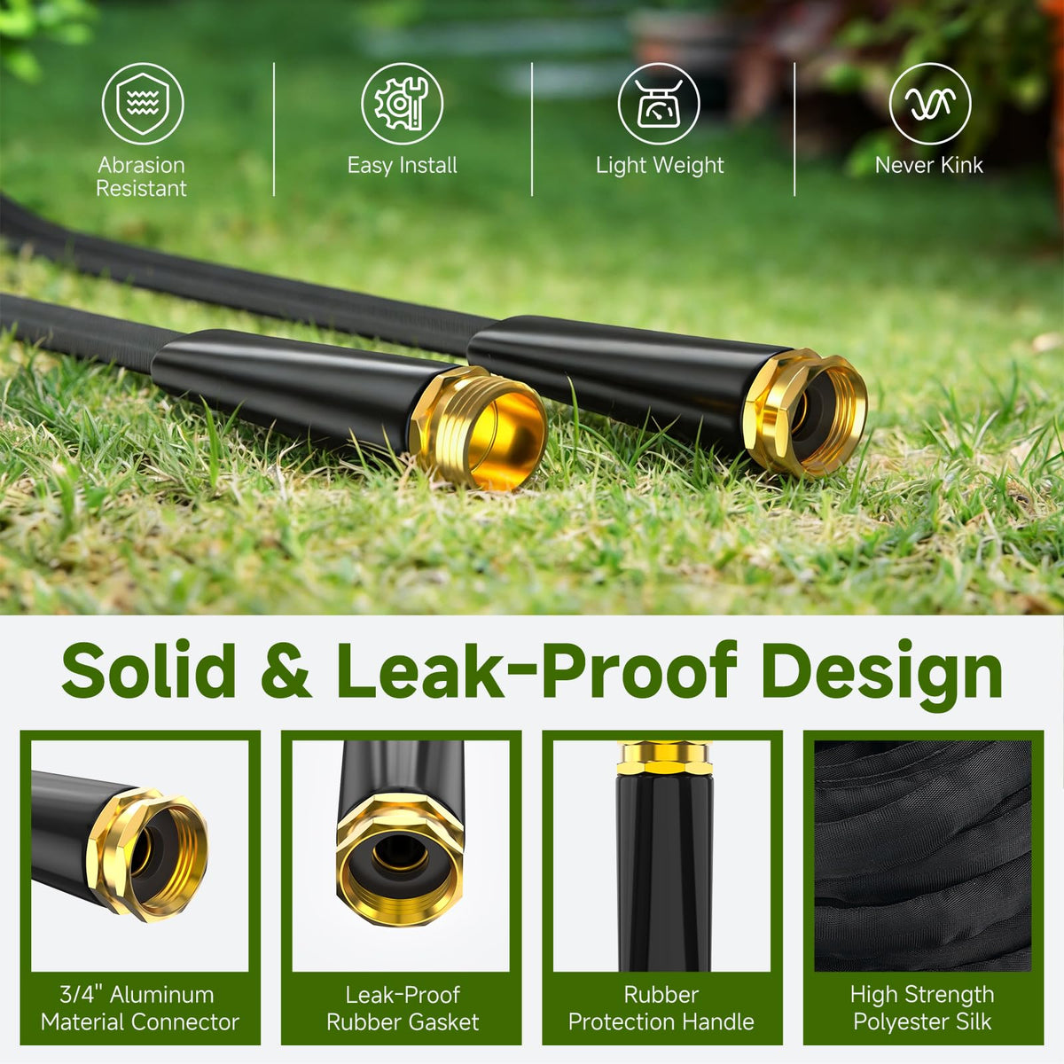 Buheco 100ft lightweight hose in use for effortless yard watering.