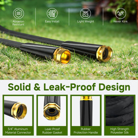 Buheco 100ft lightweight hose in use for effortless yard watering.