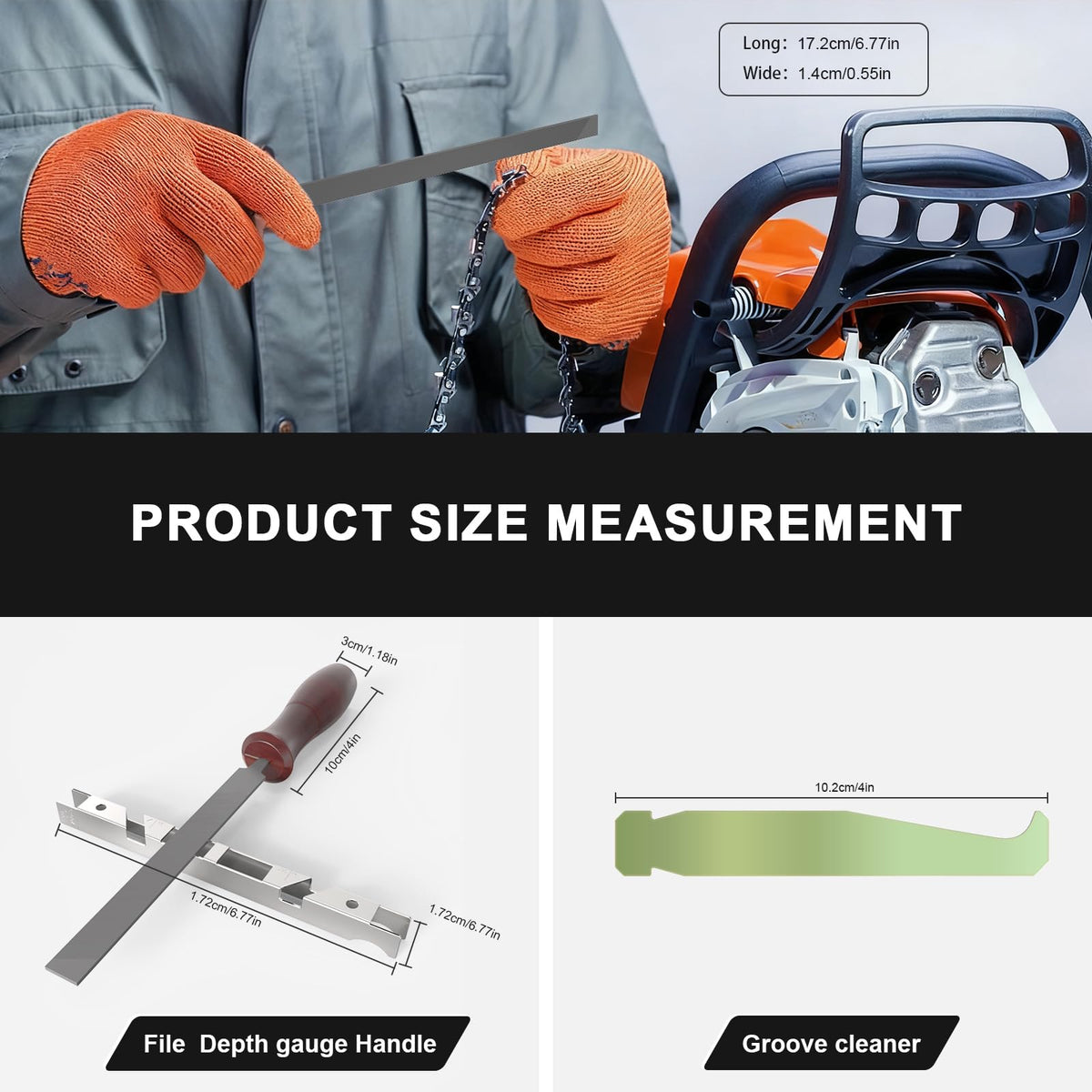 Buhobha depth gauge tool helps maintain correct chain depth for efficient sharpening.