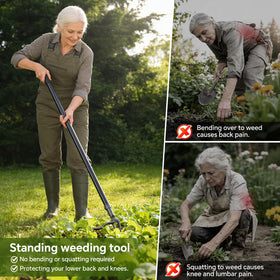 Buigndg weed puller 4-claw head grips weeds at the root for thorough removal.