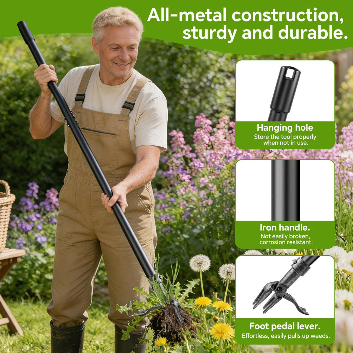 Buigndg weed puller compact storage design fits in a shed or garage.