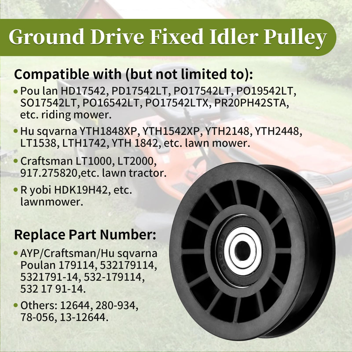 Bularie 179114 idler pulley with durable steel bearing for longevity.