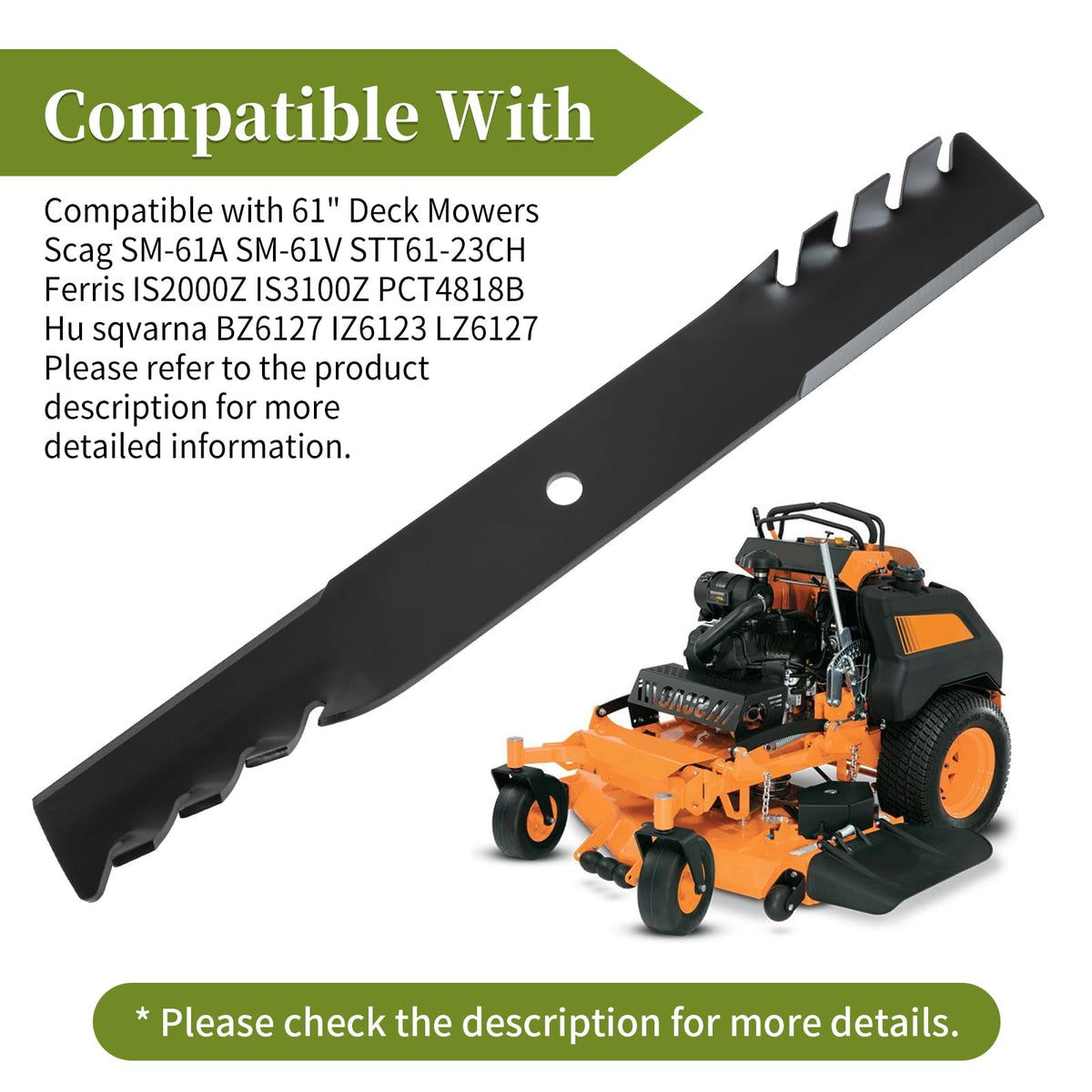 Bularie carbon steel mower blade resists bending for tough grass
