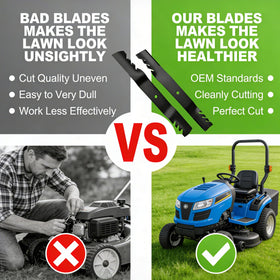 Bularie Gator blade on mower deck illustrating straightforward direct installation.