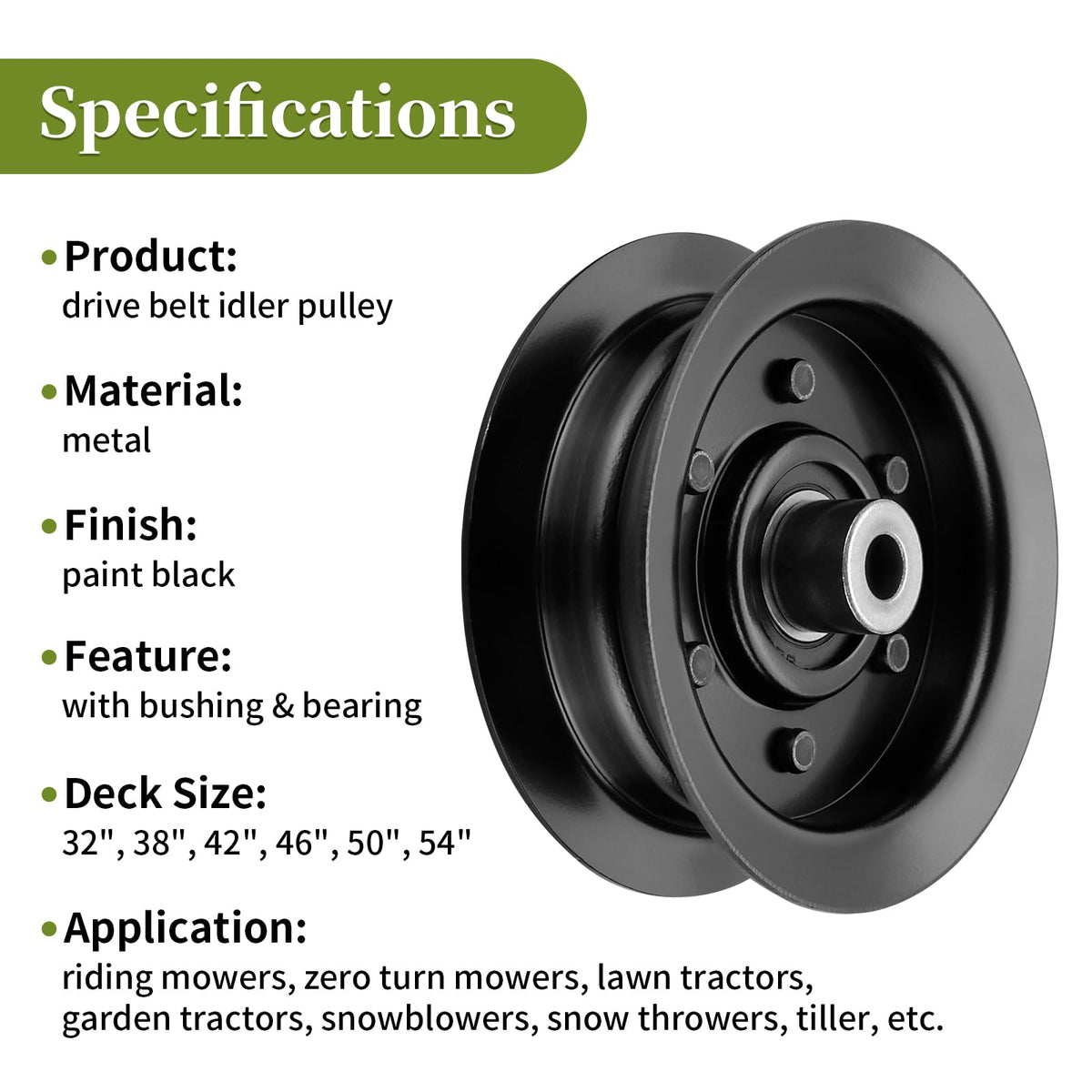 Bularie 132-9420 idler pulley, side view, resists wear and noise during use