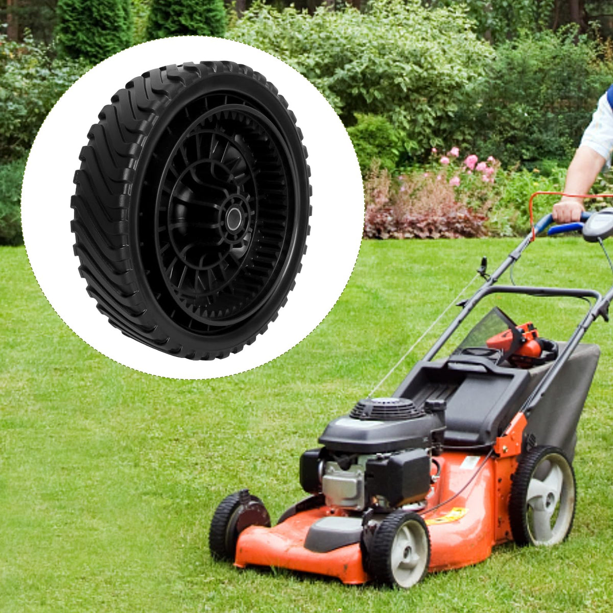 Bularie-s-wave-tread-front-wheel boosts traction on turf.