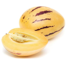 Bulborium Pepino melon fruit ripe for garden tasting.