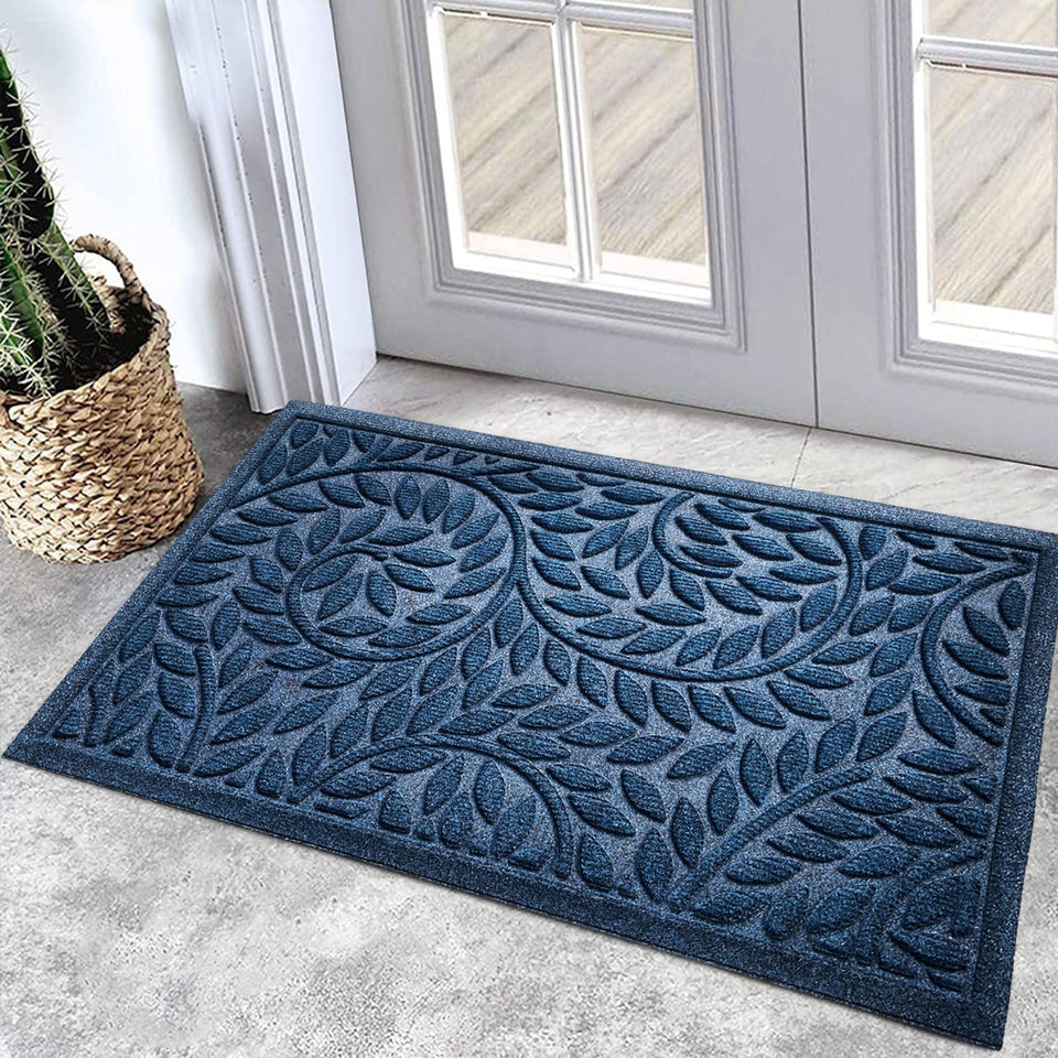 Bulijojo front door mat blue 17x30 greets guests while protecting floors.