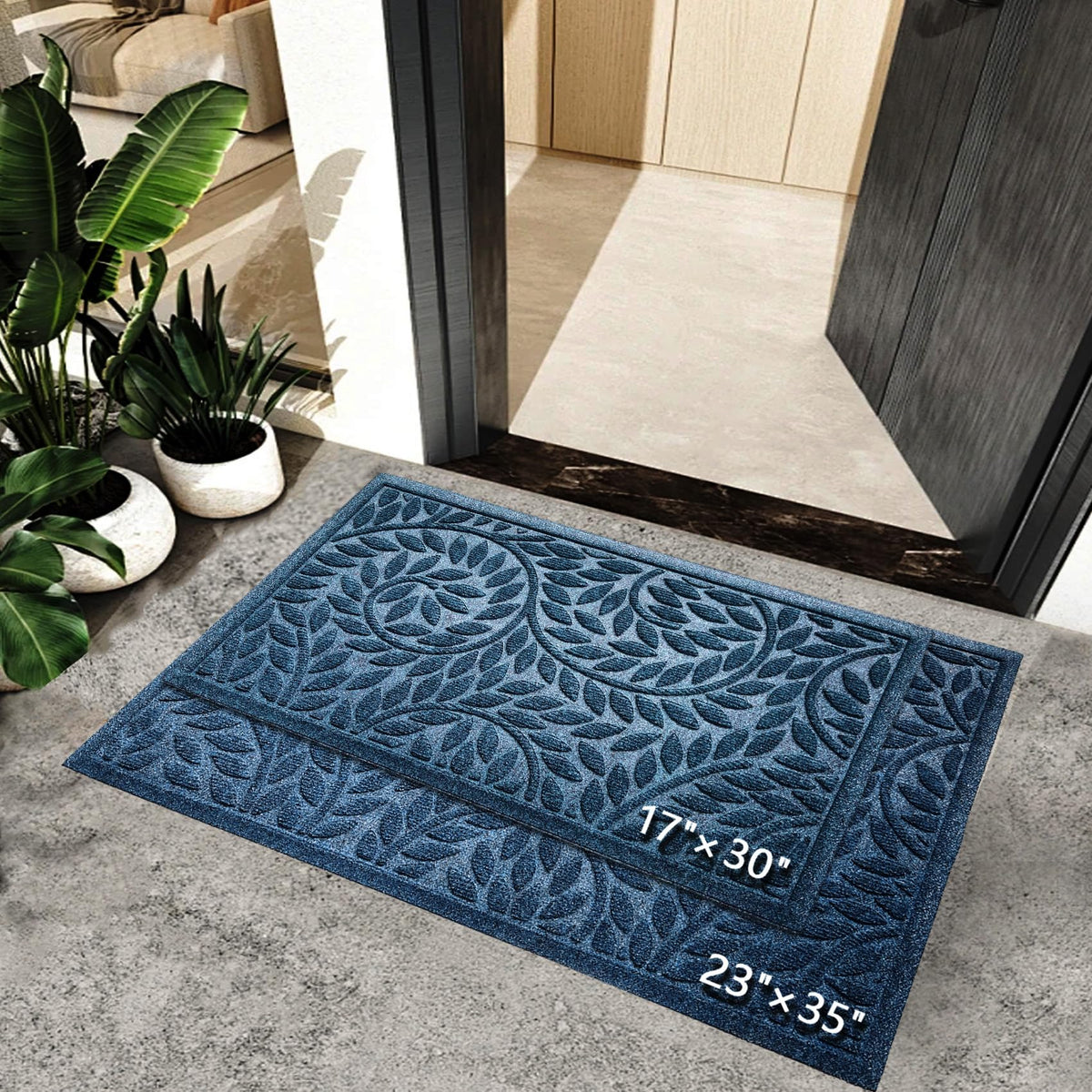 Bulijojo front door mat with natural rubber backing stays in place on entry.