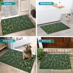 Bulijojo leaves-green 17x30 mat adds a welcoming doorway look.