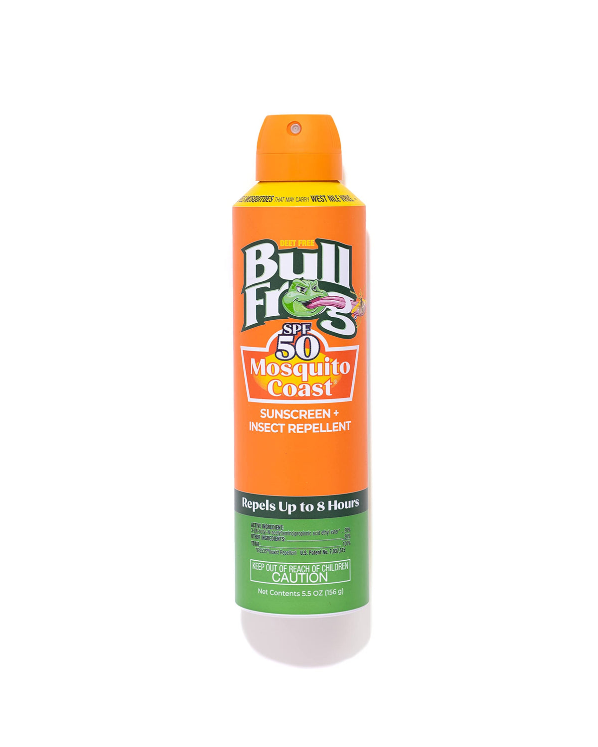 Bullfrog Mosquito Coast bottle front view for all-day sun and bug protection.