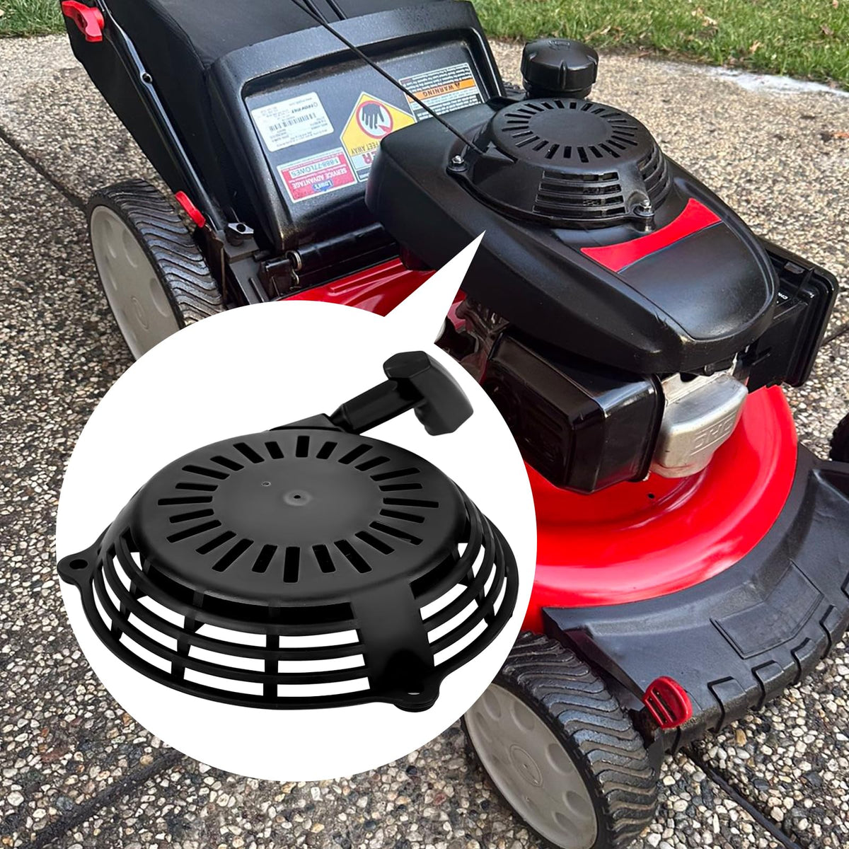 Bullwall lawn mower in use, illustrating quick pull-start capability