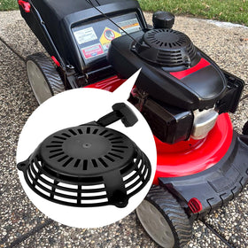 Bullwall lawn mower in use, illustrating quick pull-start capability