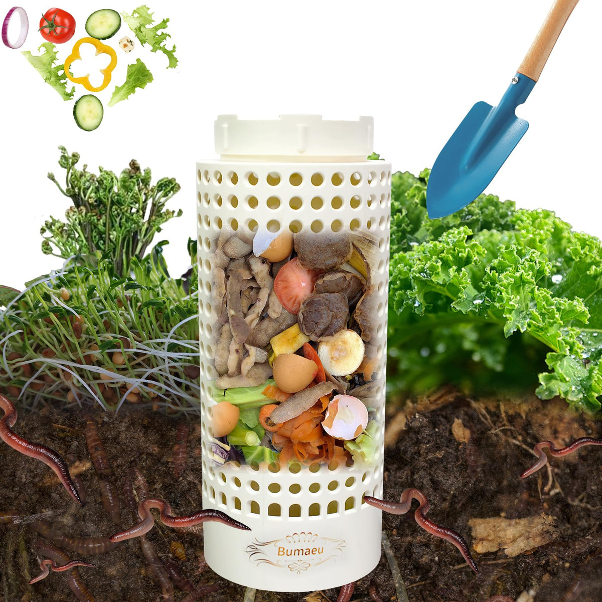 Bumaeu Underground Worm Farm bin installed in garden, compact and space-saving.