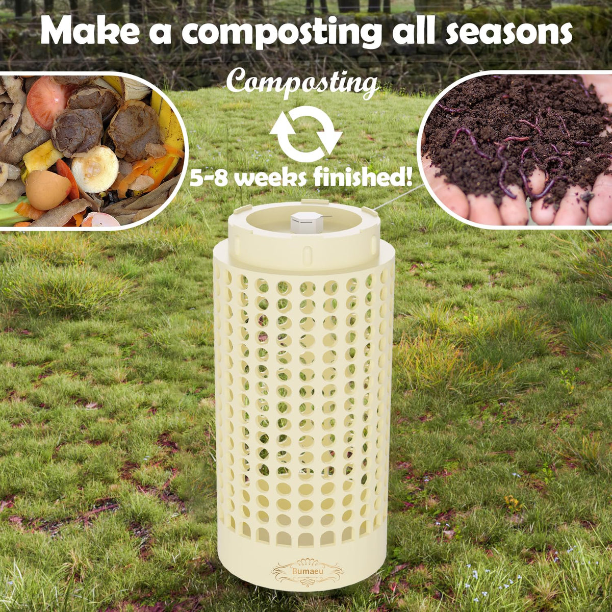 Bumaeu Worm Farm bin holes and 360-degree inlets promoting airflow.