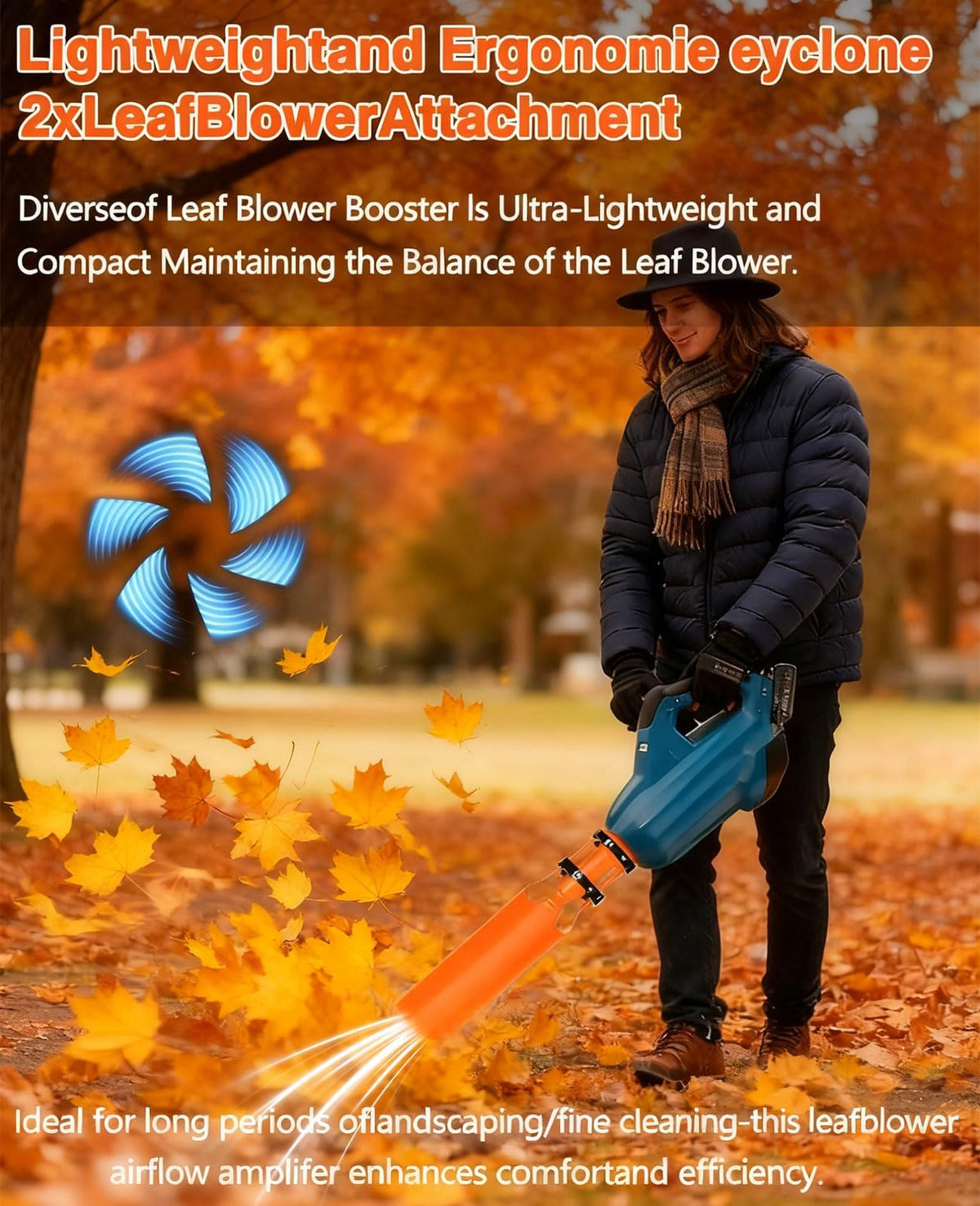 Bumilily air booster attachment delivers high-speed airflow for leaf removal