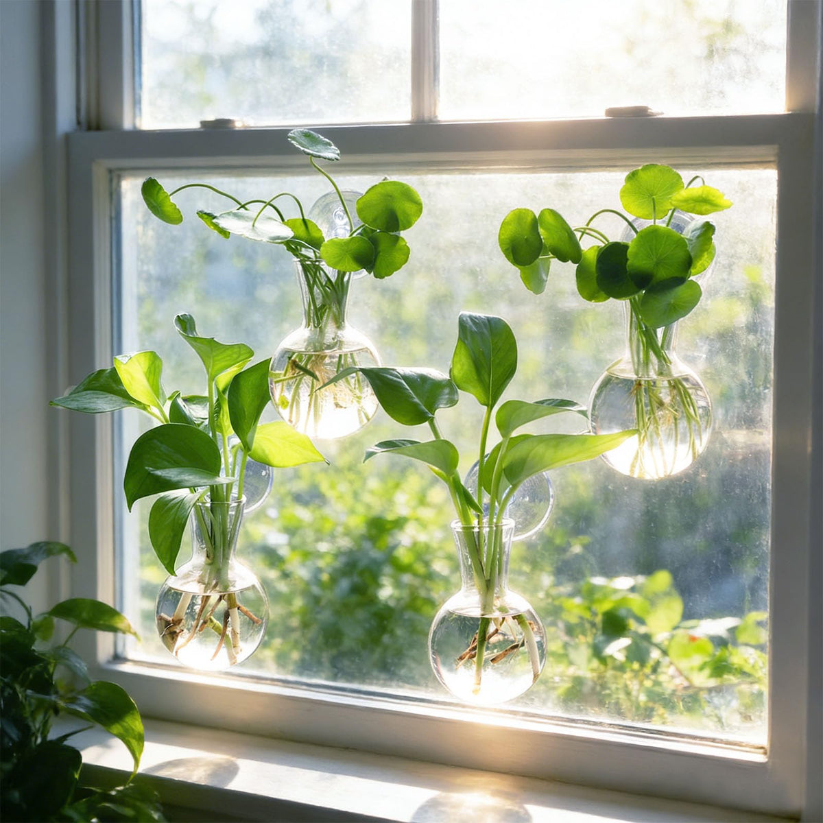 Bunmery glass bulb vases for propagation with clear view of roots