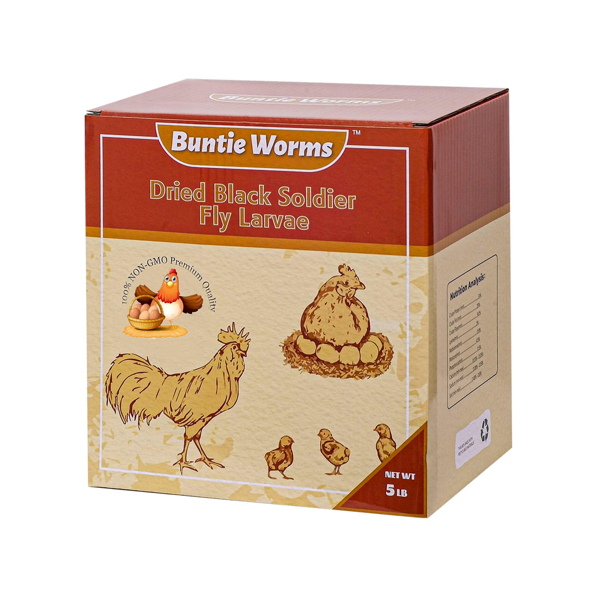 BUNTIE WORMS 5lb bag of dried larvae for poultry feeding and storage.