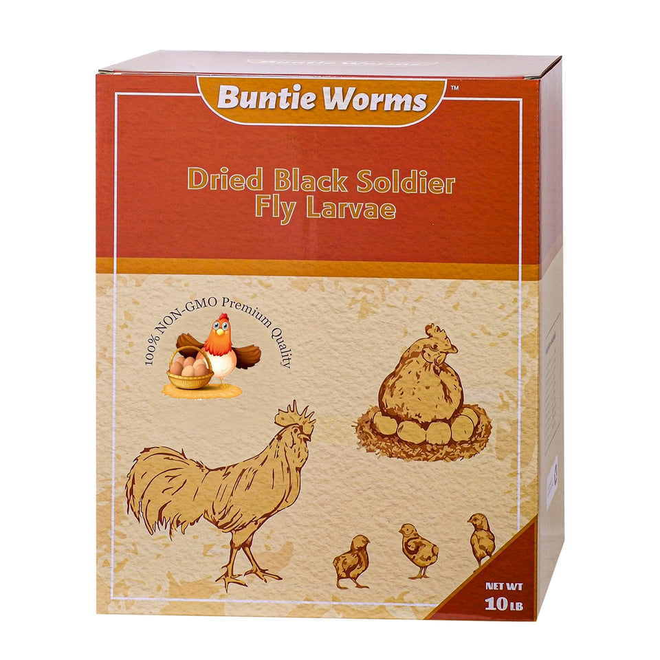 BUNTIE WORMS BSF dried larvae 10lb packaging: resealable bag for easy storage and freshness