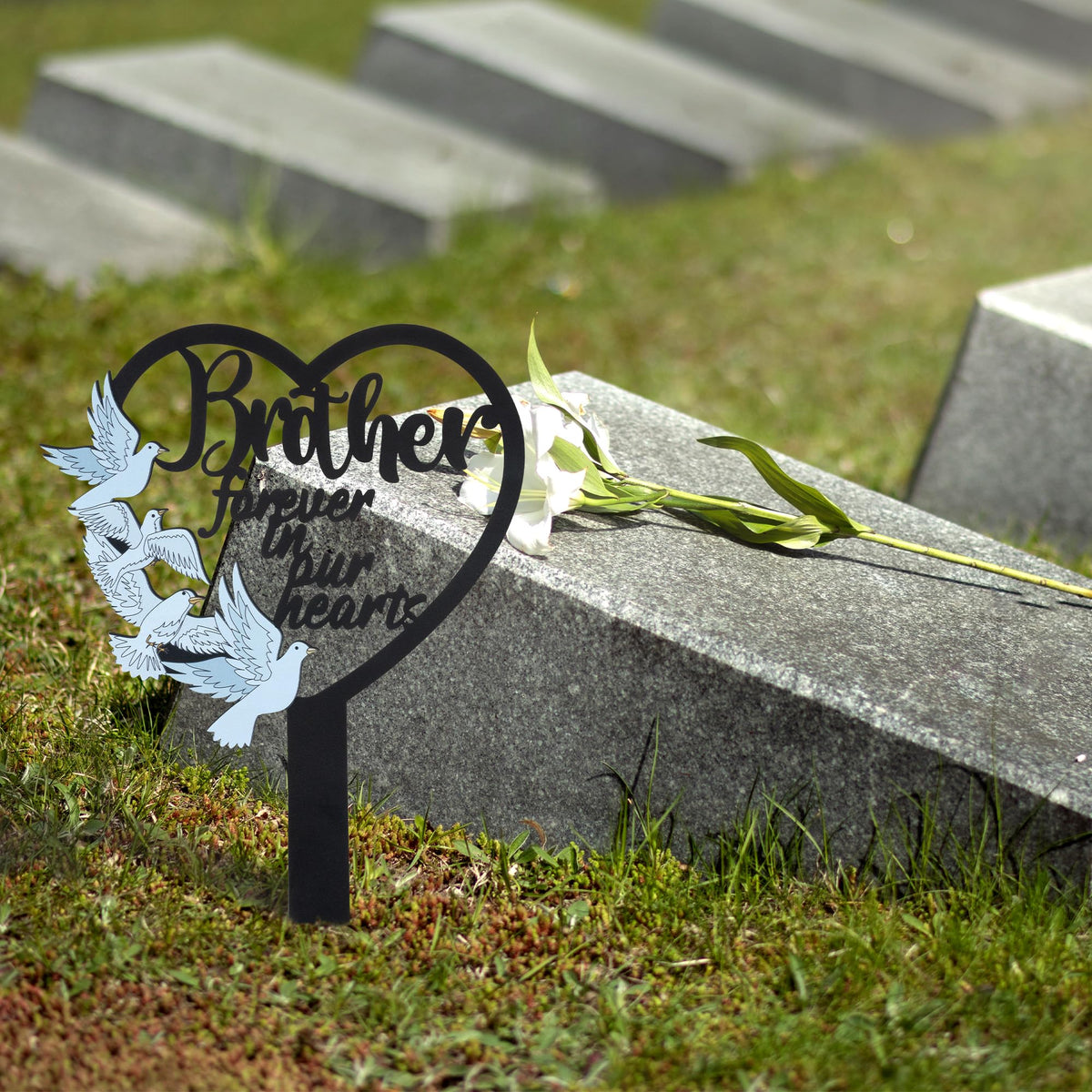 BUoonyer 11x7-9-inch grave marker fits discreetly on plots.