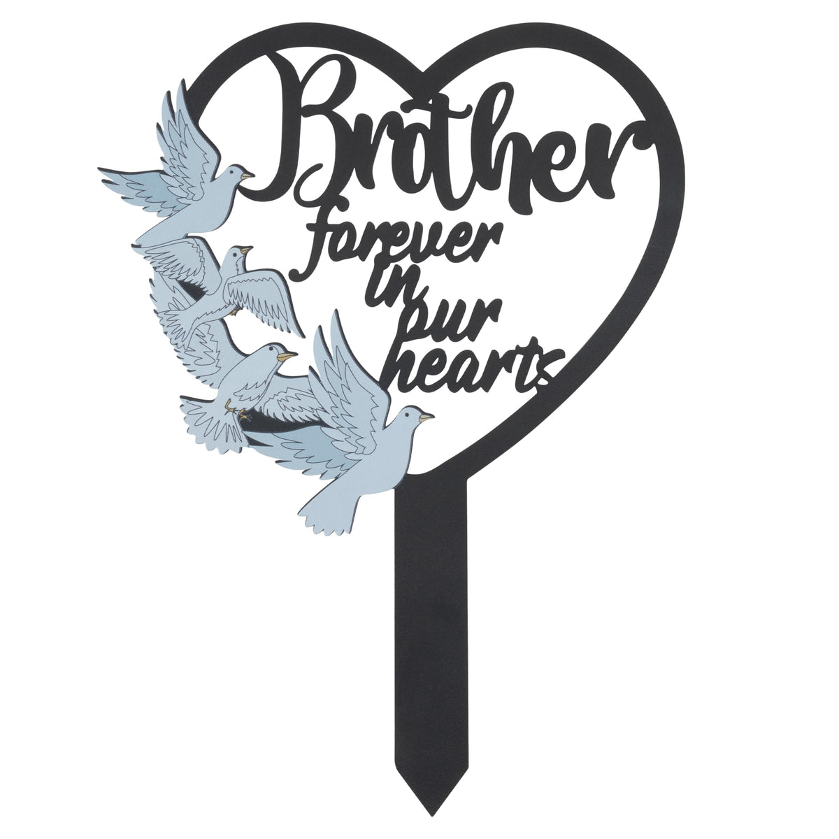 BUoonyer stake grave marker with brother heart and dove design for remembrance.