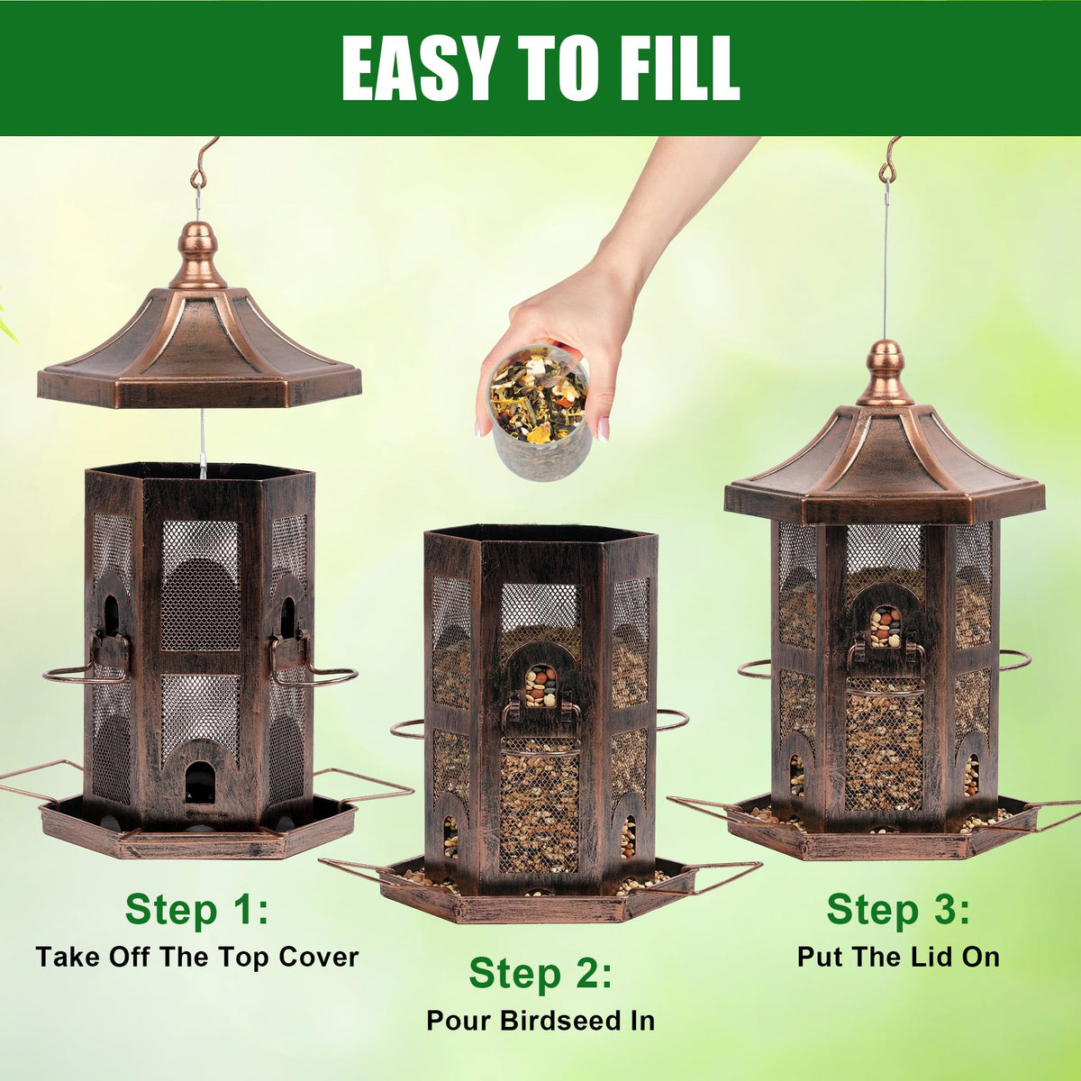 Bupioaa large 2.5 lb seed capacity minimizes refills between visits