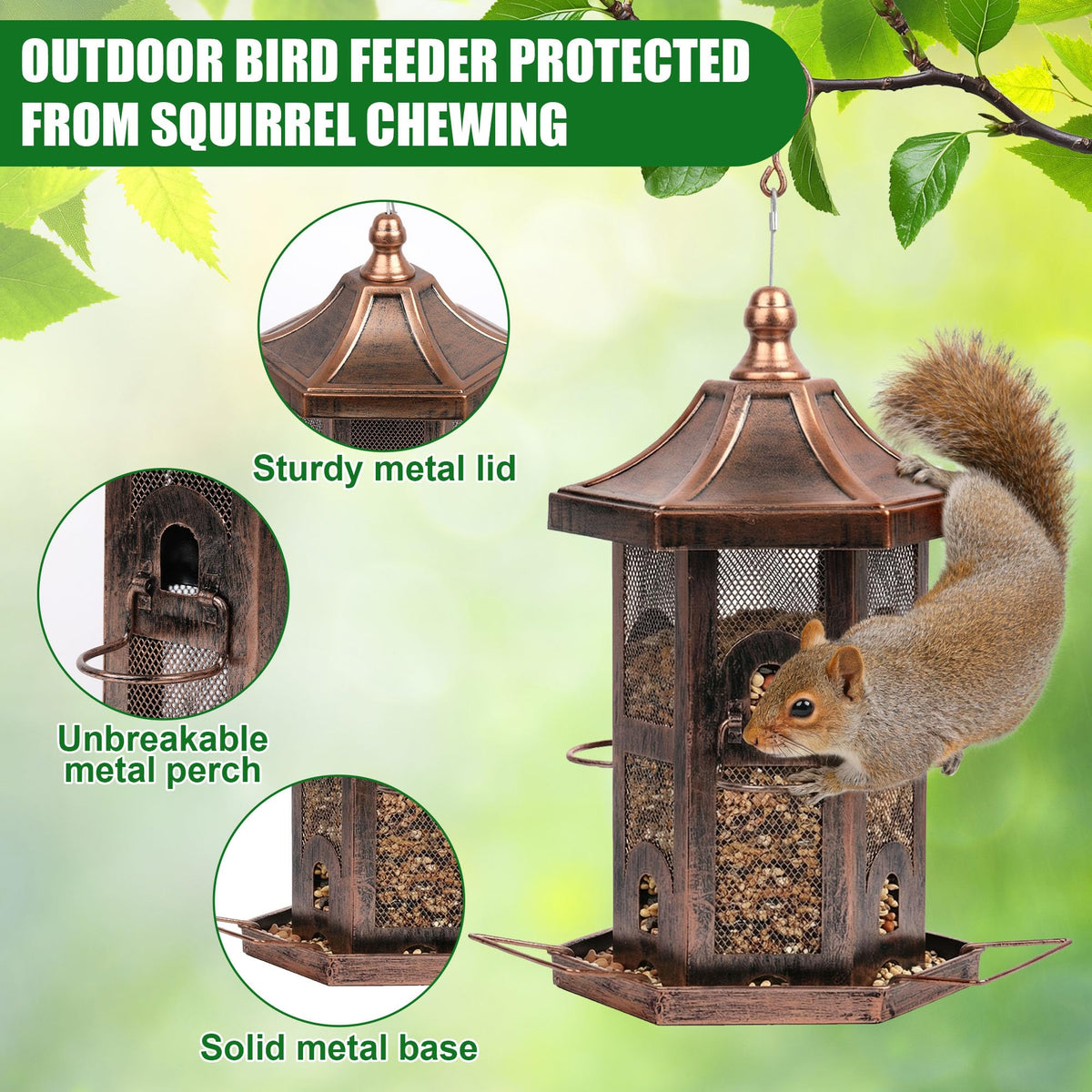 Bupioaa metal chew-proof construction stands up to weather and curious birds